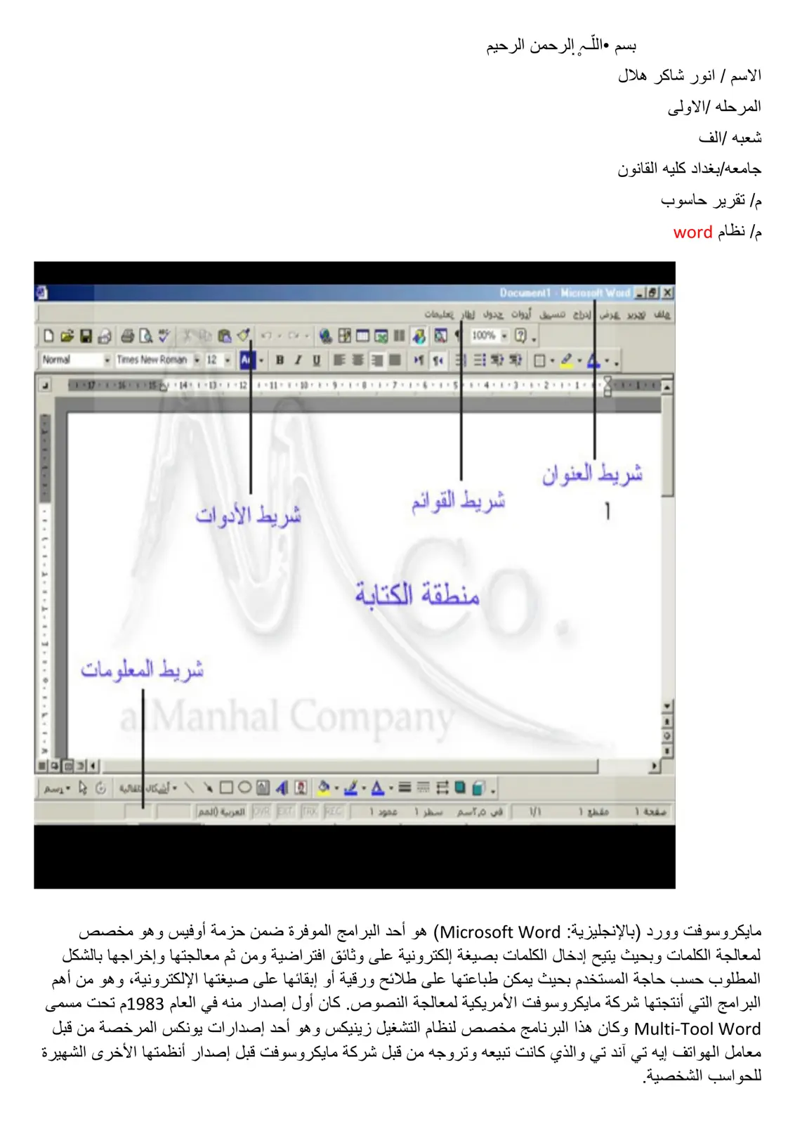 غلاف تقرير نظام word