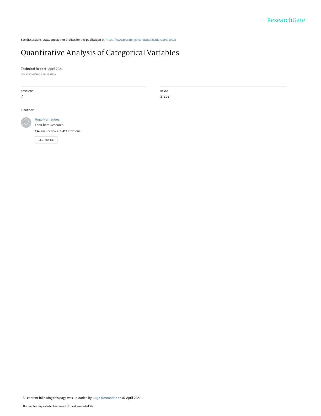 غلاف تقرير Quantitative Analysis of Categorical Variables