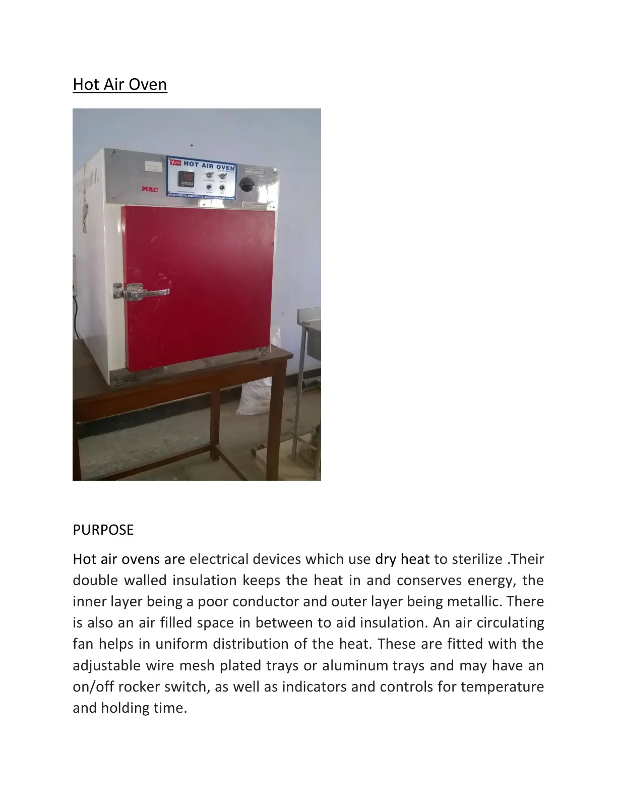 غلاف تقرير Hot Air Oven