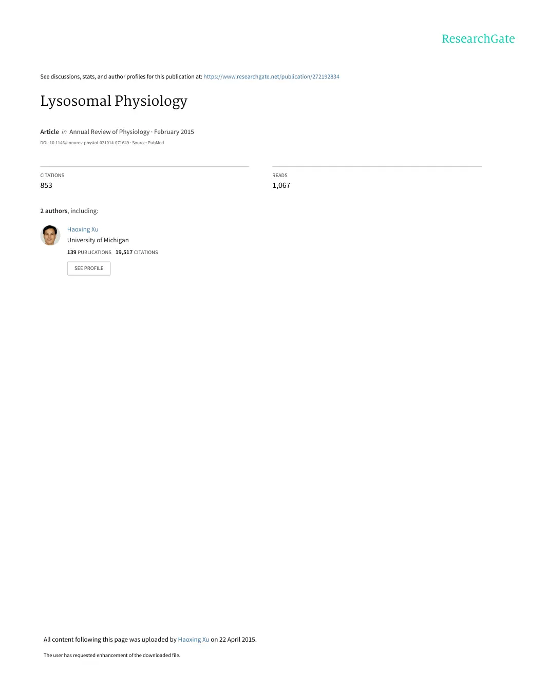 غلاف تقرير Lysosomal Physiology