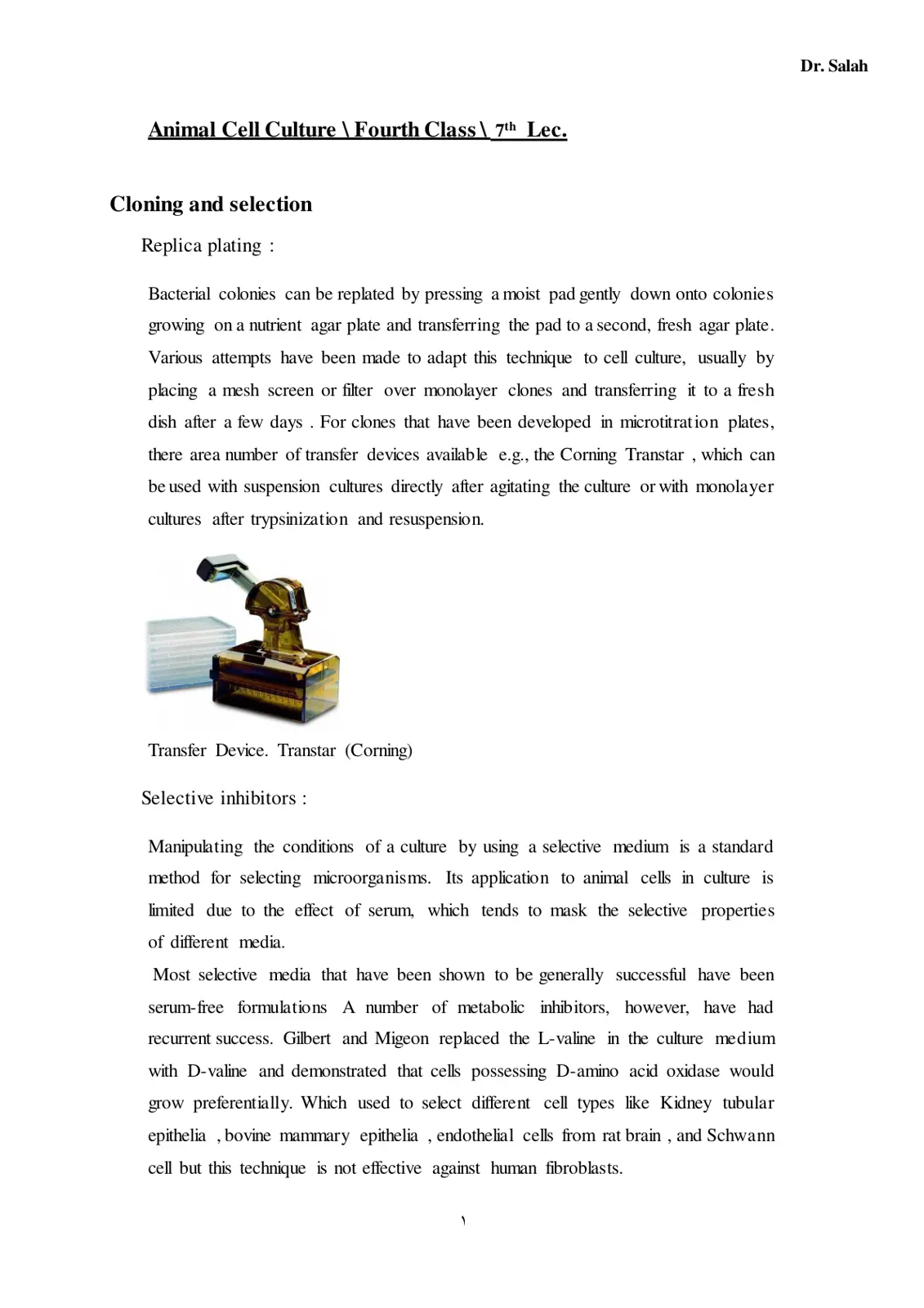 غلاف تقرير Animal Cell Culture Fourth Class - Cloning and selection