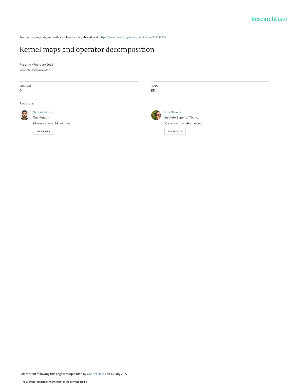 غلاف تقرير Kernel maps and operator decomposition
