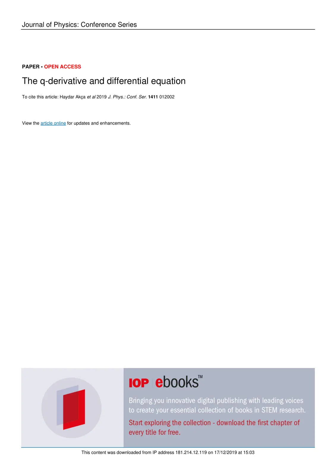 غلاف تقرير The q-derivative and differential equation
