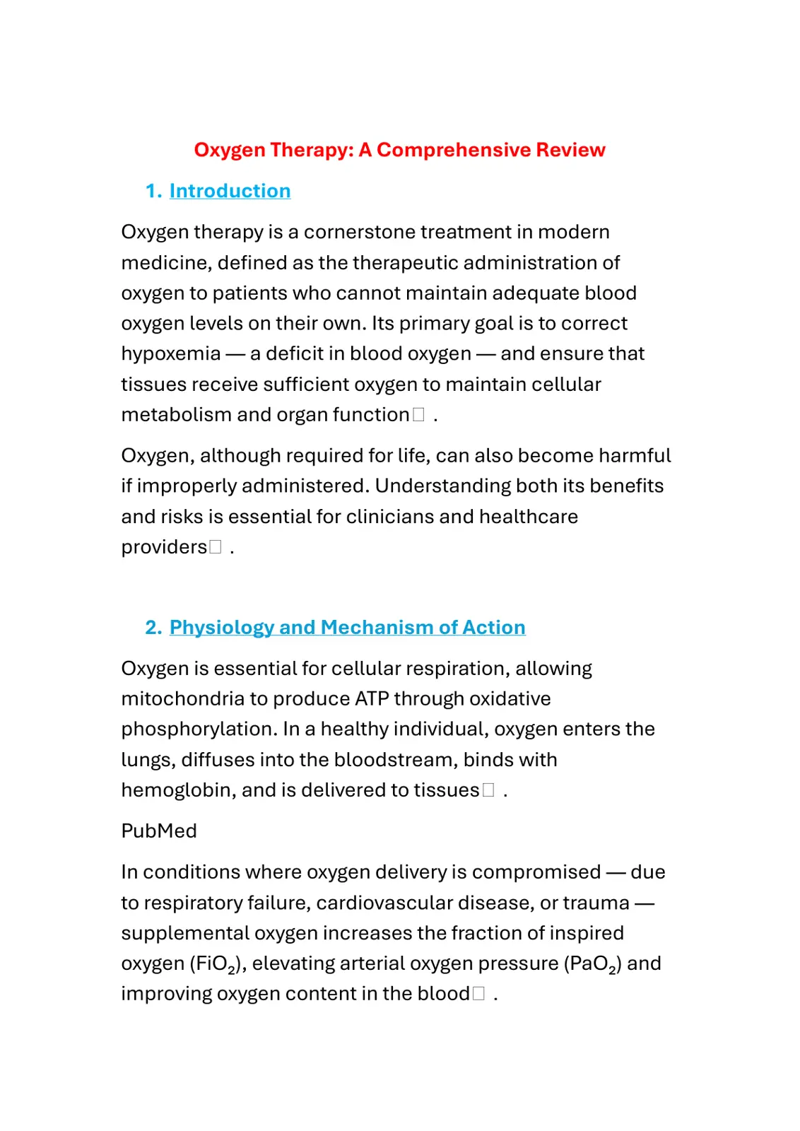 غلاف تقرير Oxygen Therapy: A Comprehensive Review