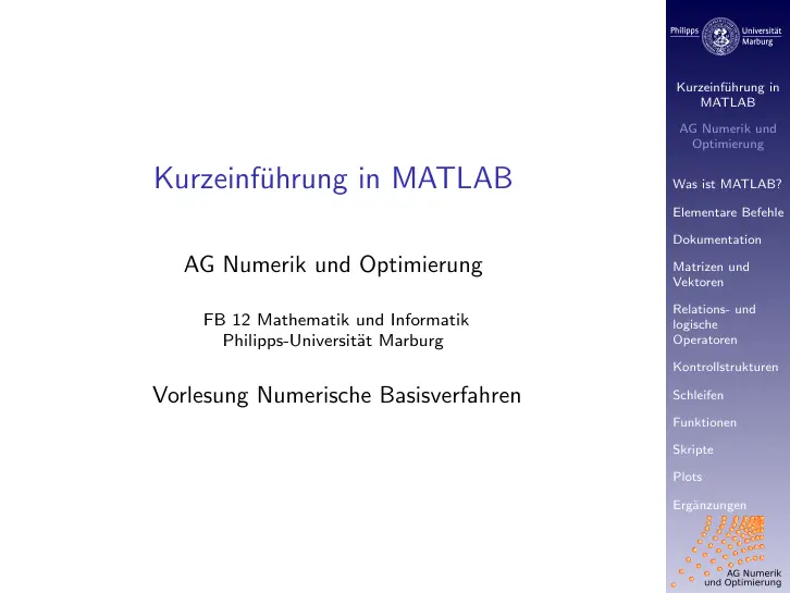 غلاف تقرير Kurzeinführung in MATLAB