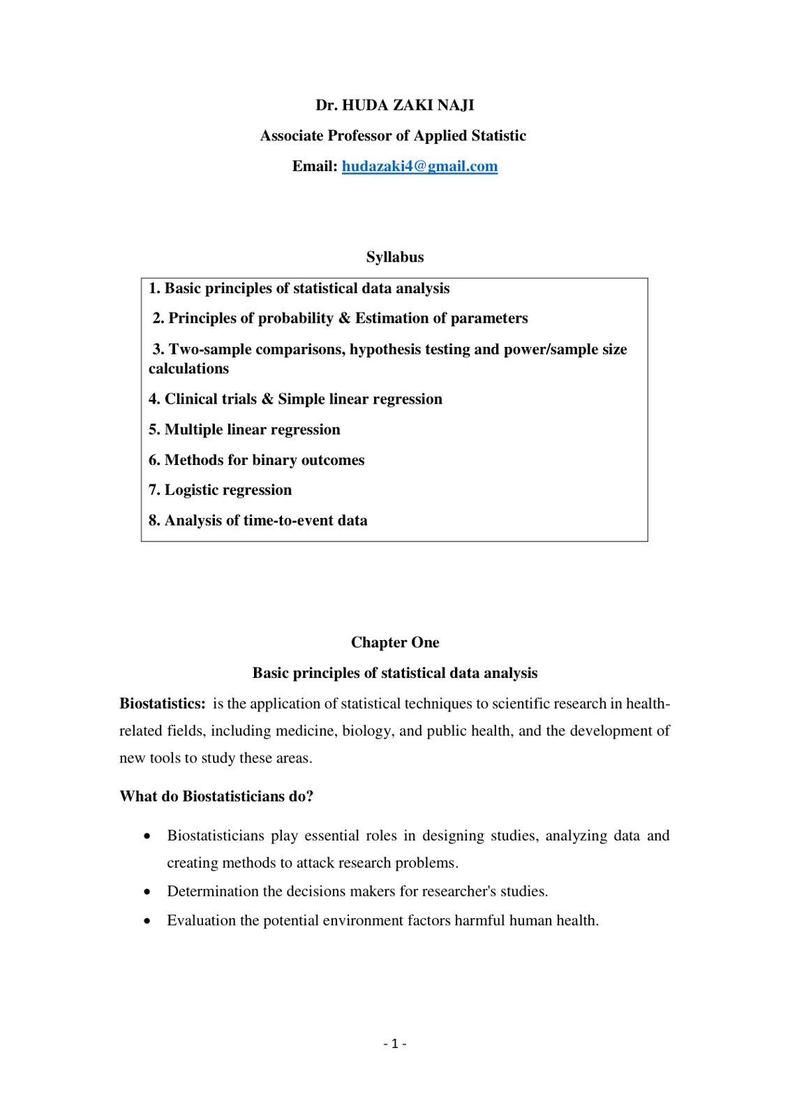 غلاف تقرير Syllabus: Applied Biostatistics