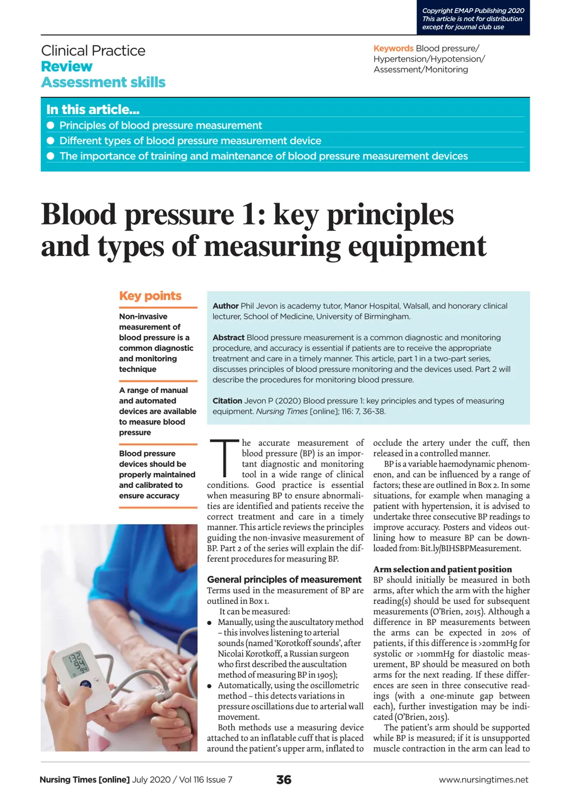 غلاف تقرير Blood Pressure 1: Key Principles and Types of Measuring Equipment