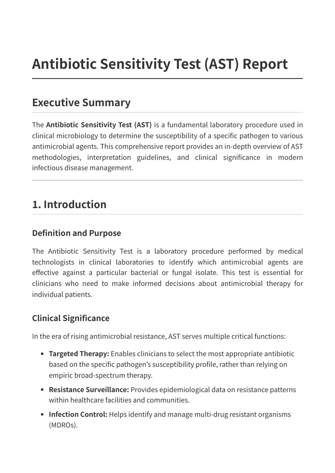 غلاف تقرير Antibiotic Sensitivity Test (AST) Report