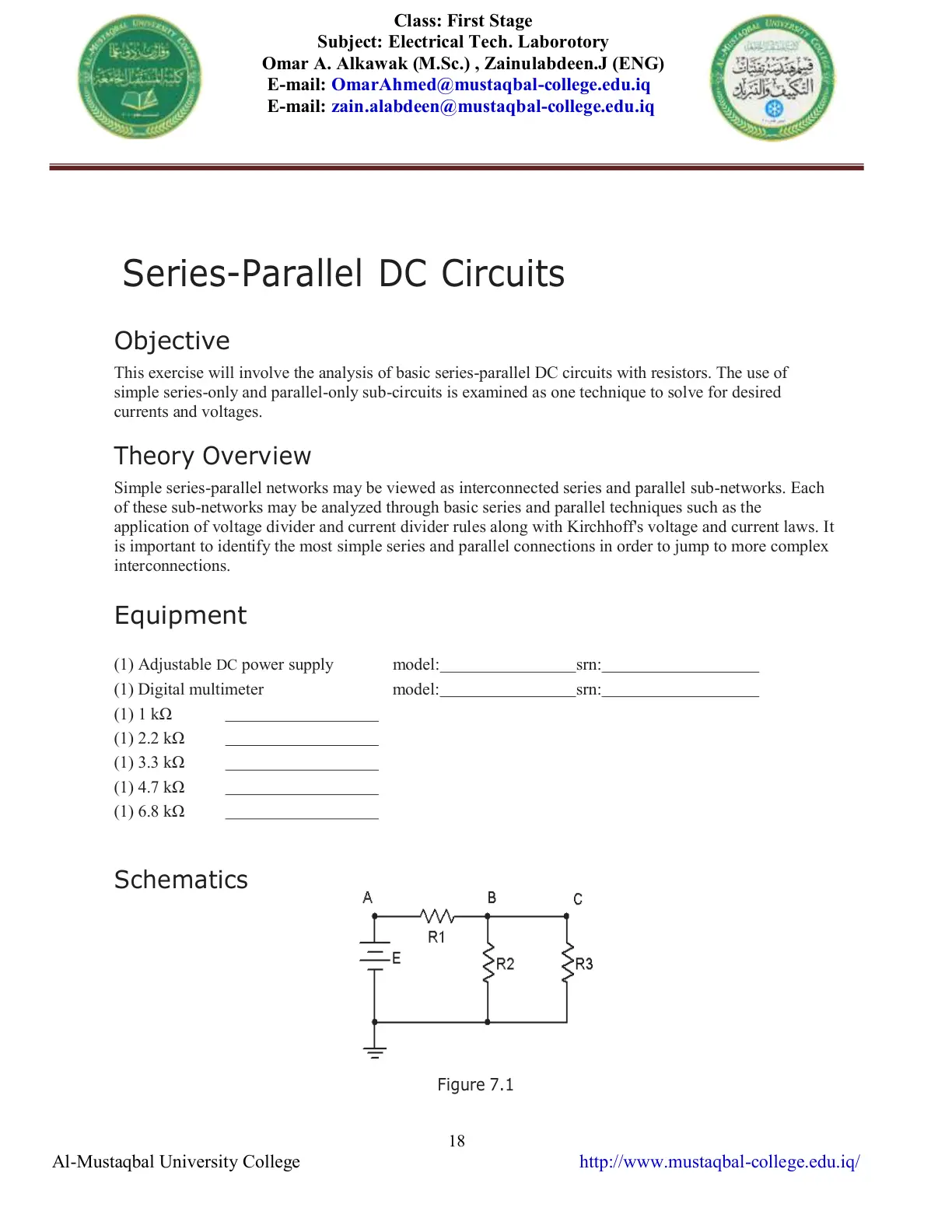 غلاف تقرير Series-Parallel DC Circuits