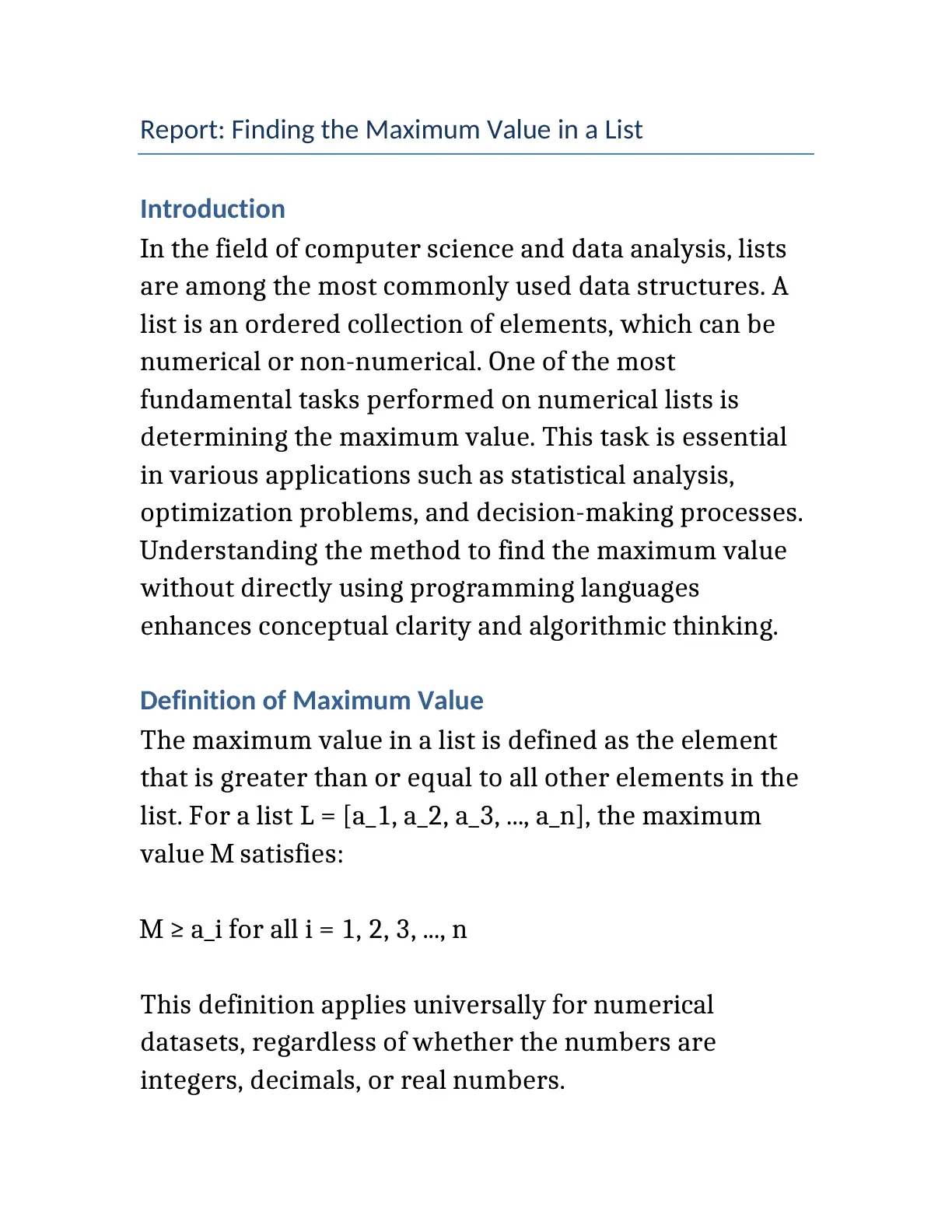 غلاف تقرير Report: Finding the Maximum Value in a List