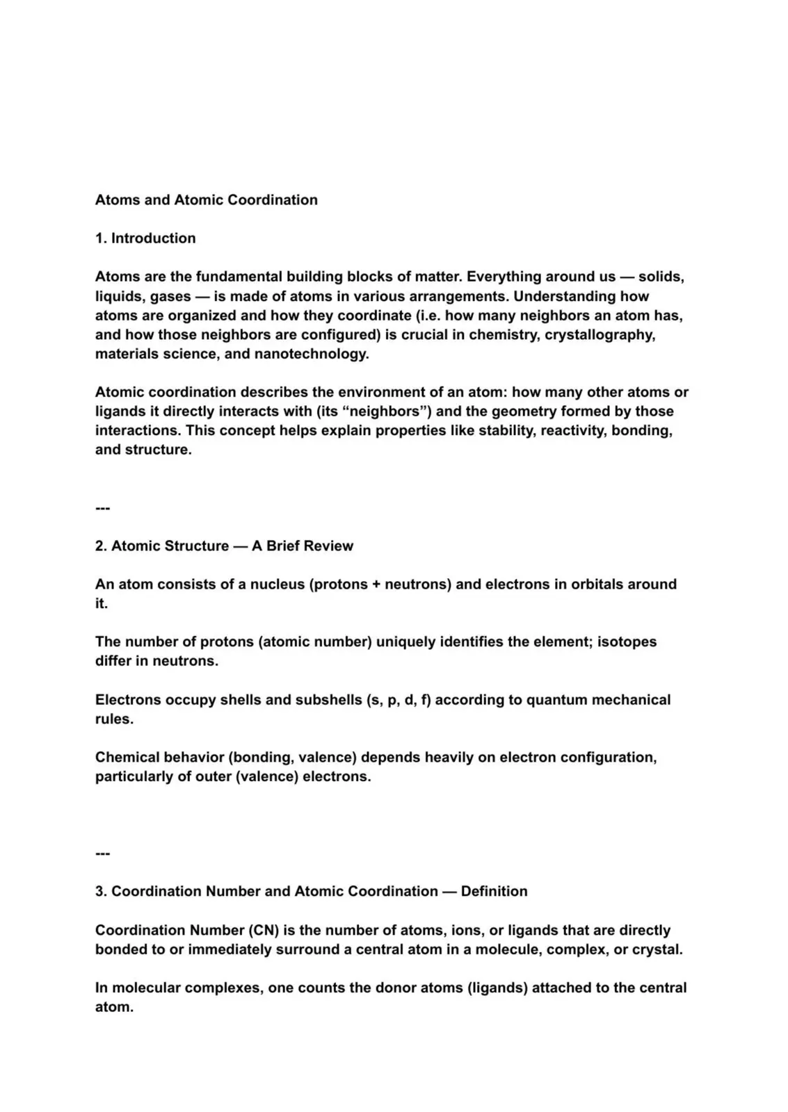 غلاف تقرير Atoms and Atomic Coordination