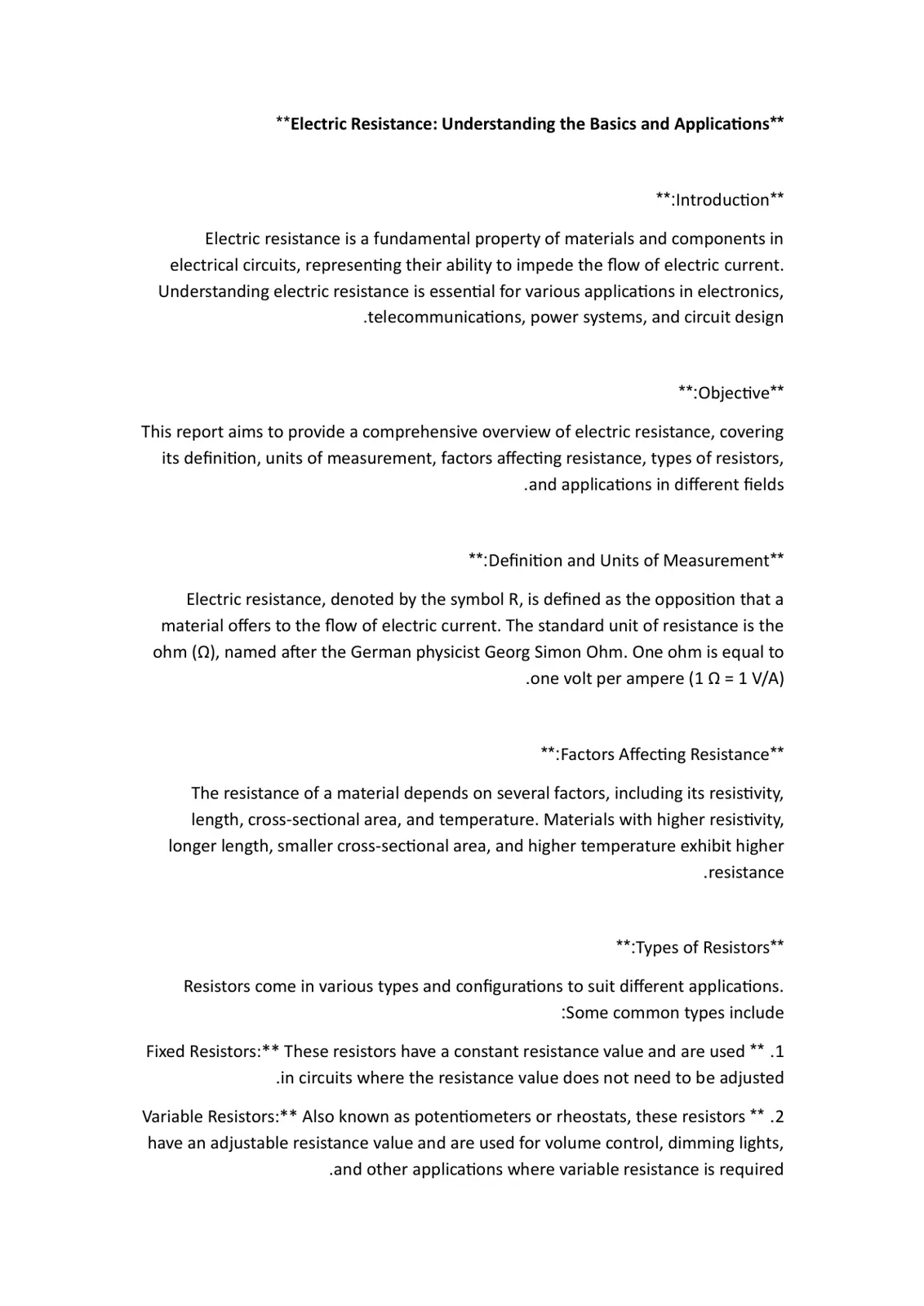 غلاف تقرير Electric Resistance: Understanding the Basics and Applications