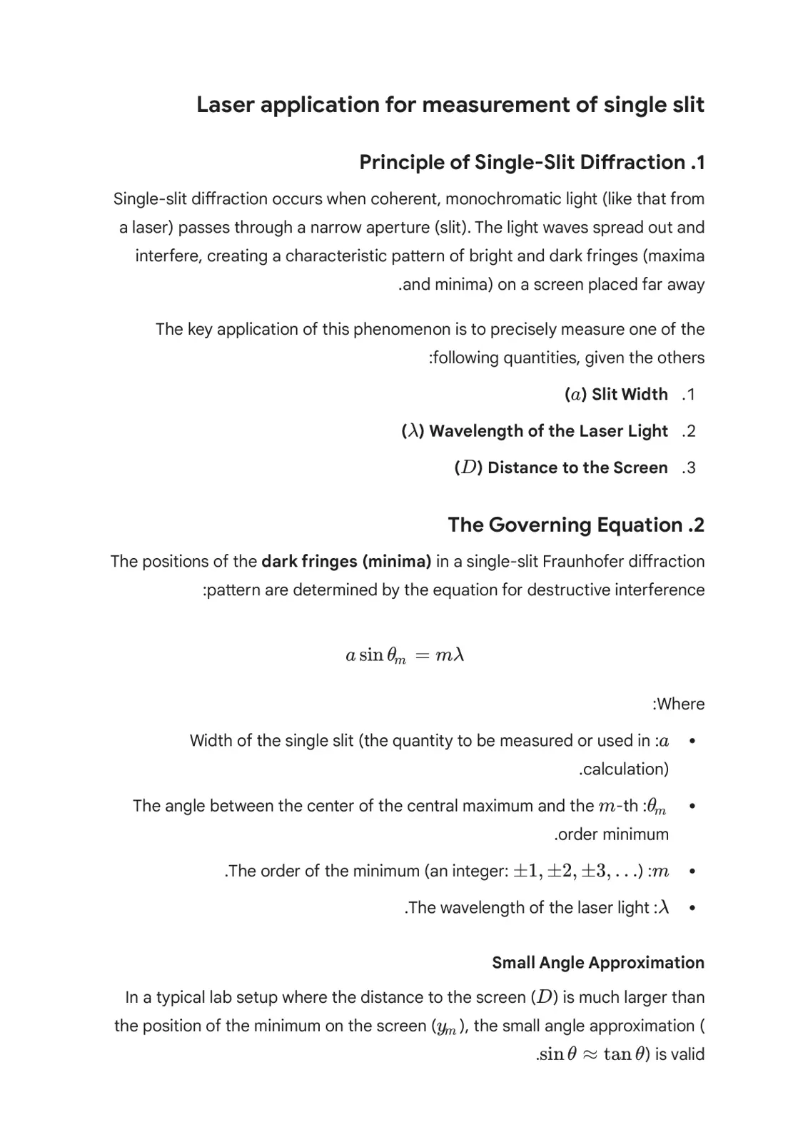 غلاف تقرير Laser application for measurement of single slit