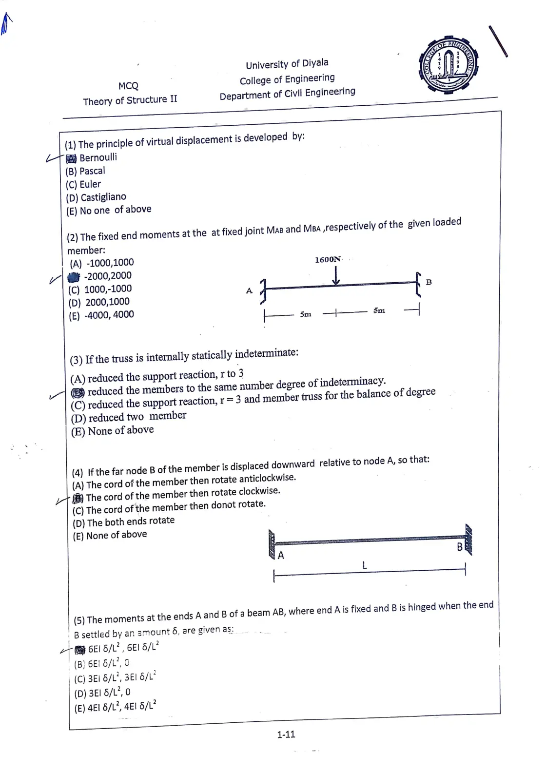 غلاف تقرير Theory of Structure II - University of Diyala