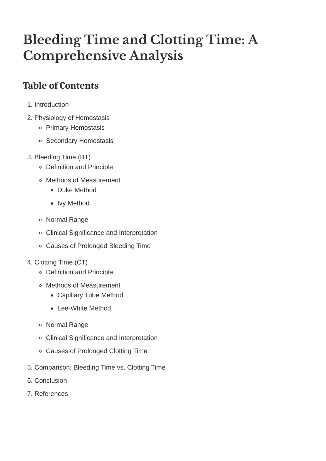 غلاف تقرير Bleeding Time and Clotting Time: A Comprehensive Analysis