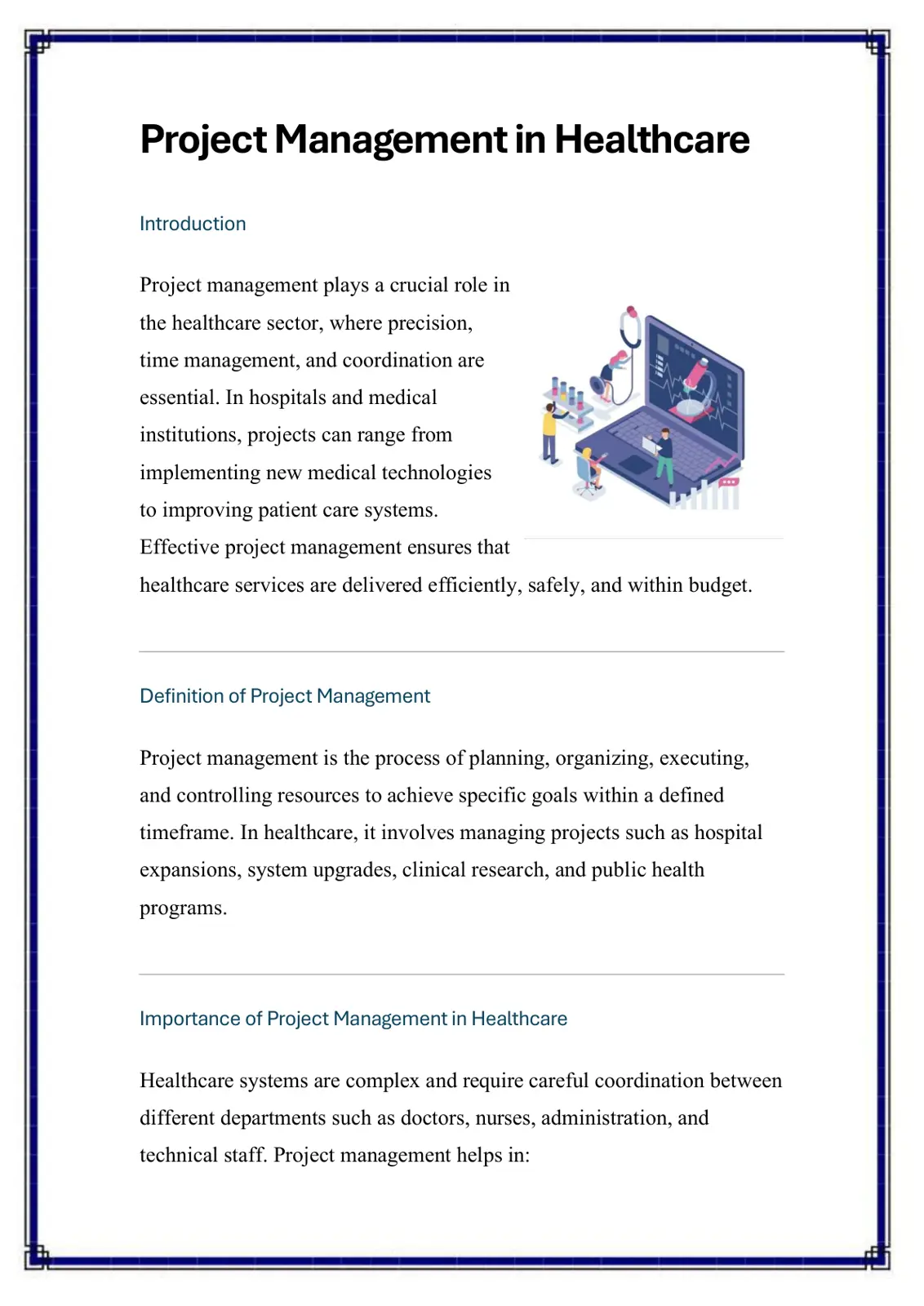 غلاف تقرير Project Management in Healthcare