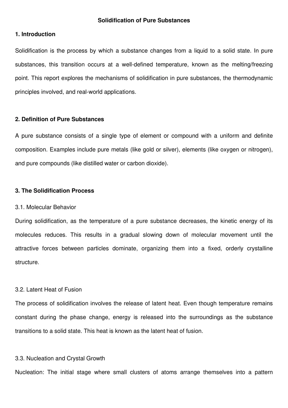 غلاف تقرير Solidification of Pure Substances
