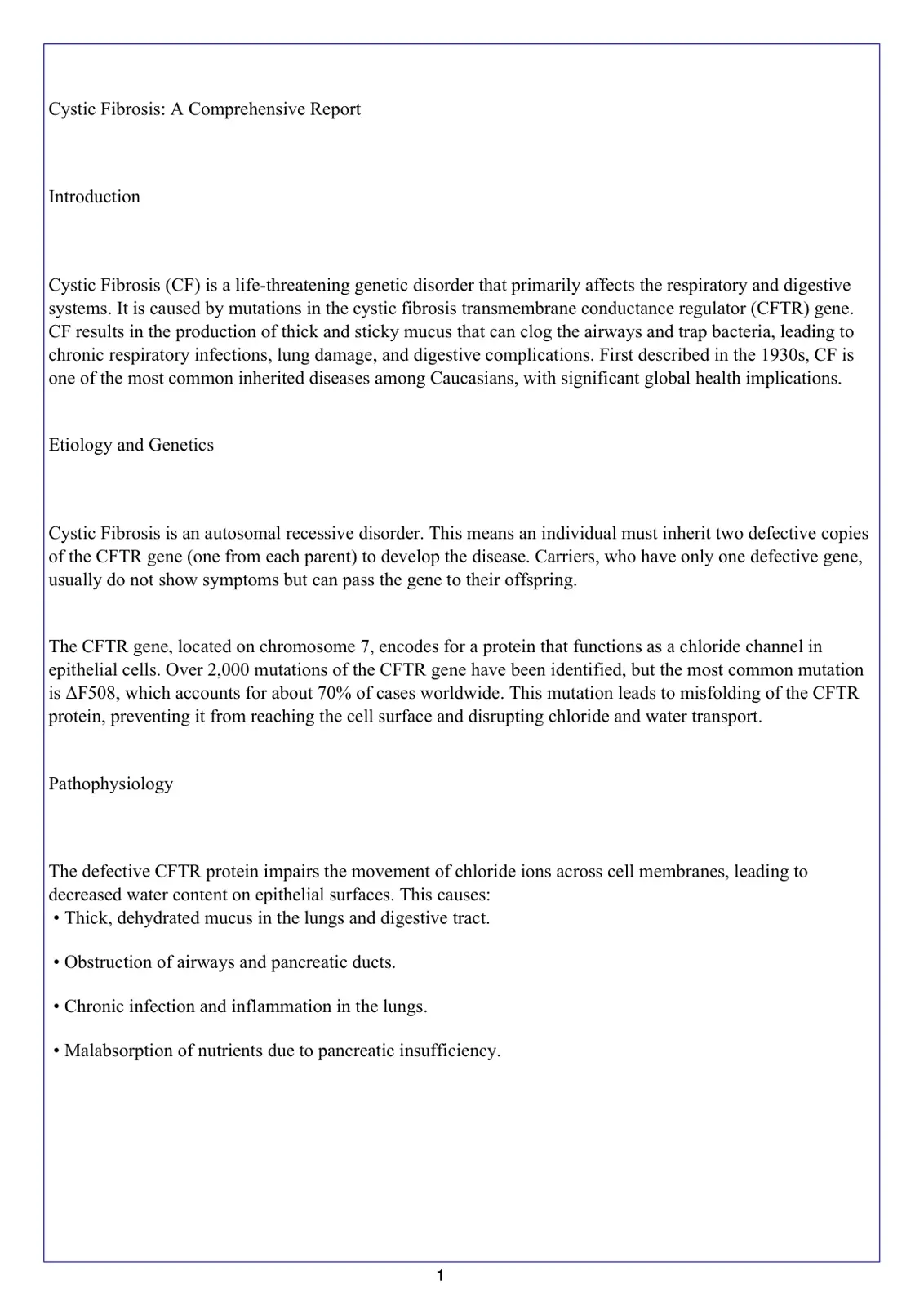 غلاف تقرير Cystic Fibrosis: A Comprehensive Report