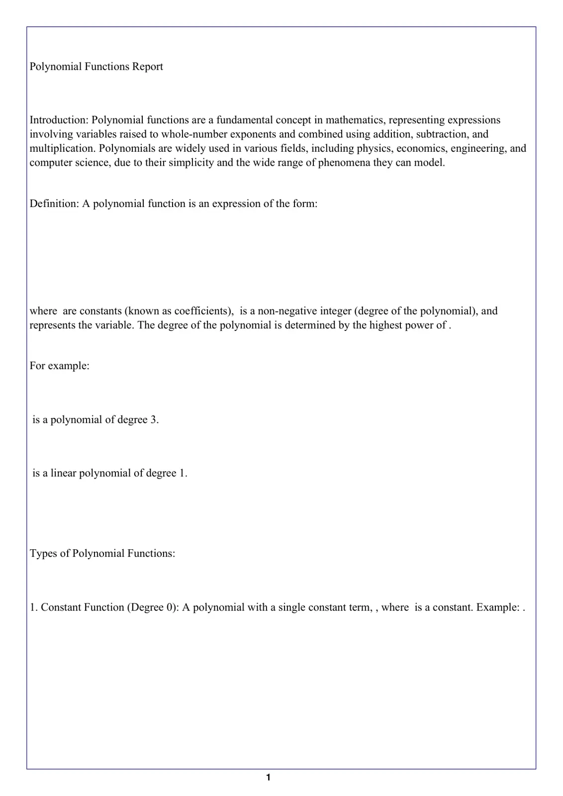غلاف تقرير Polynomial Functions Report