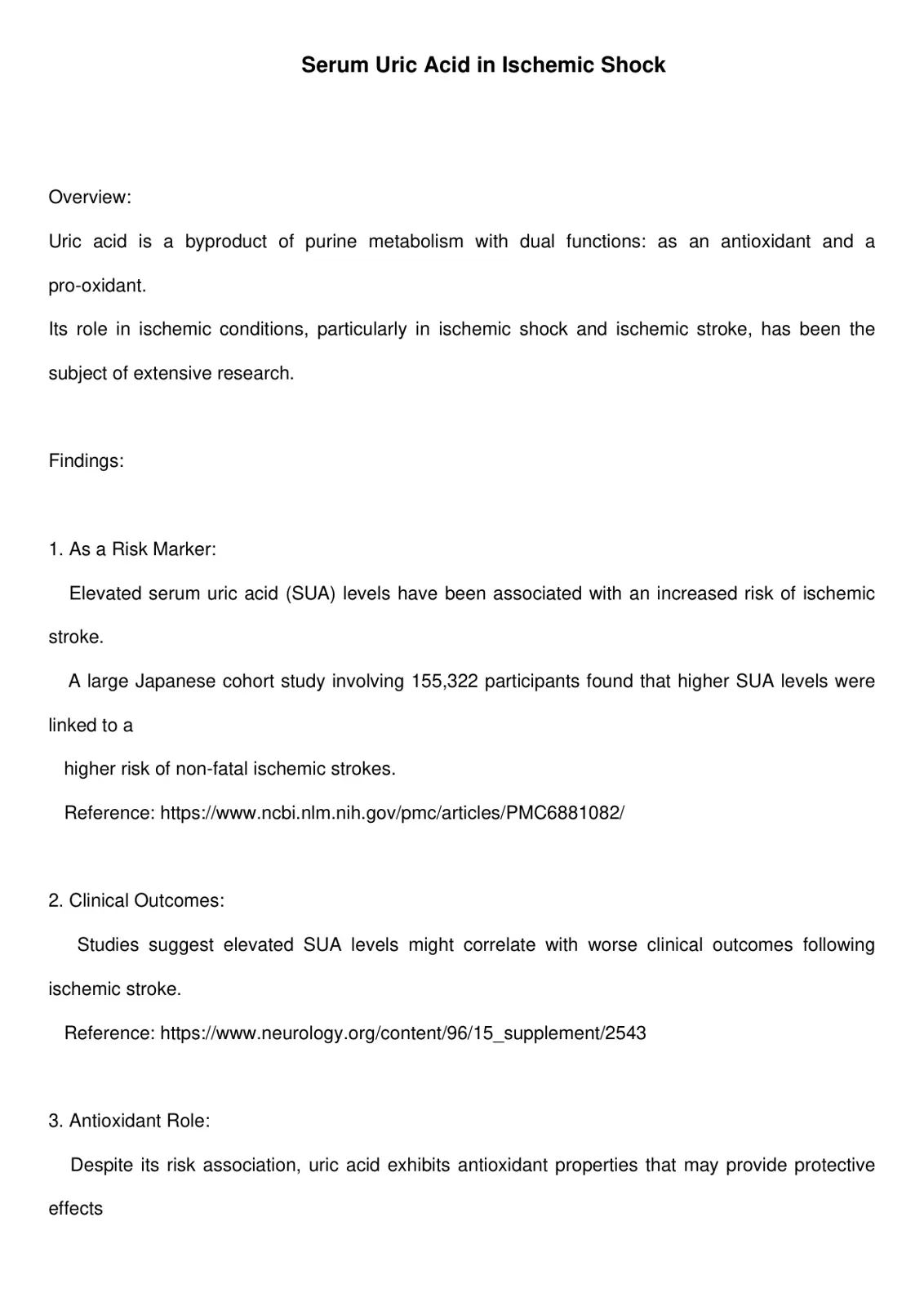 غلاف تقرير Serum Uric Acid in Ischemic Shock