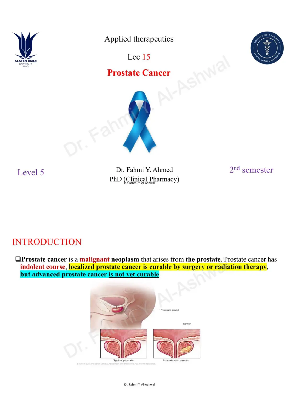 غلاف تقرير Applied Therapeutics - Lecture 15: Prostate Cancer