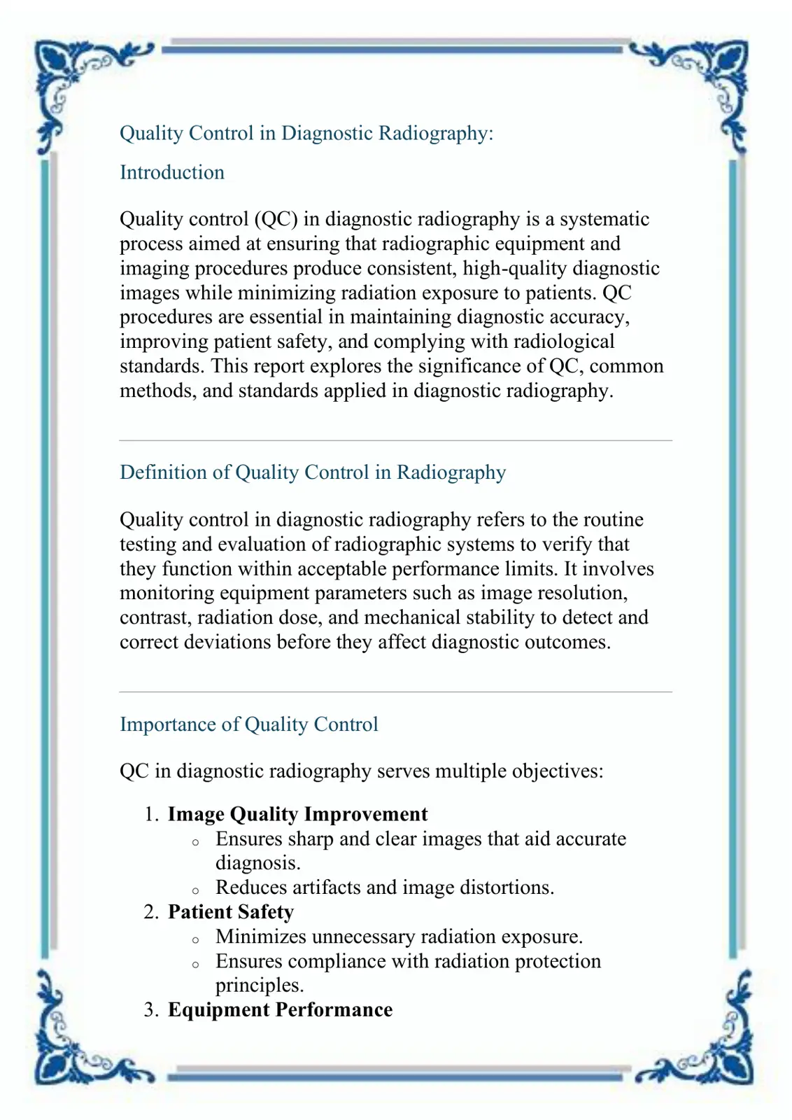 غلاف تقرير Quality Control in Diagnostic Radiography