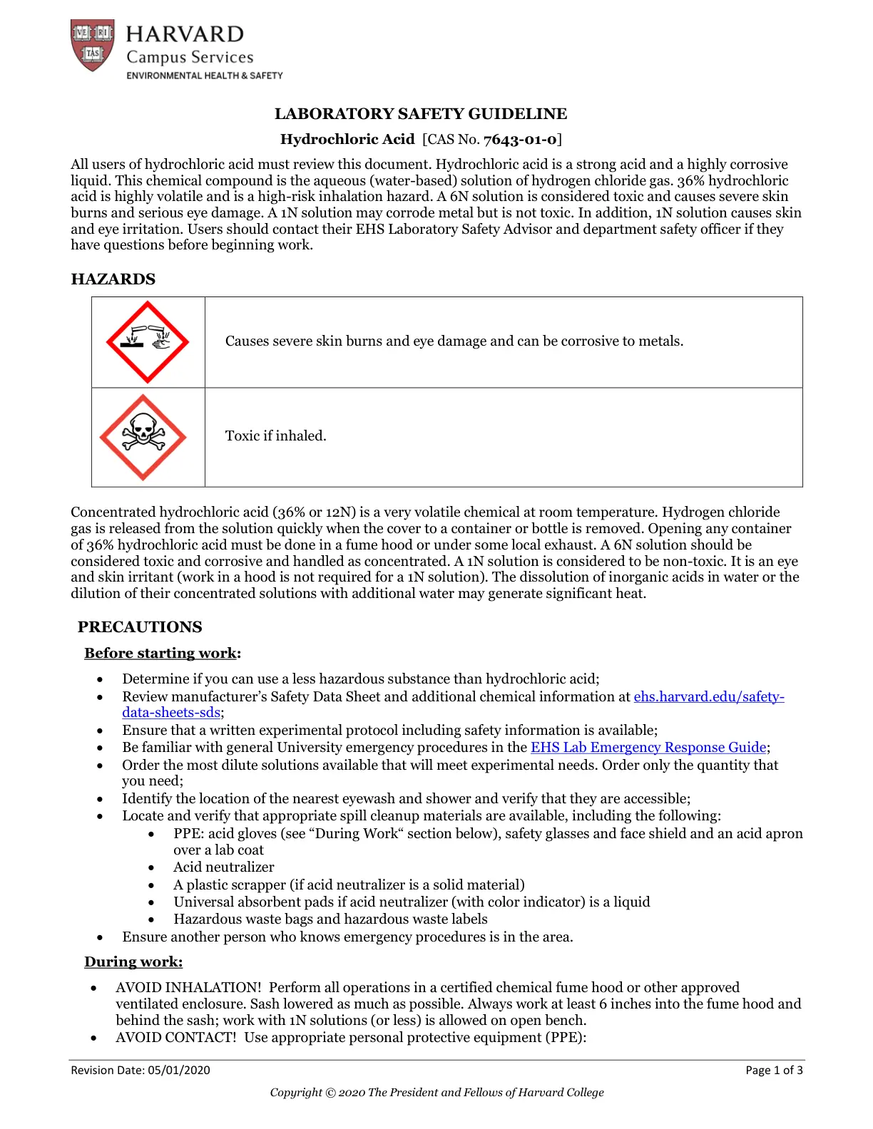 غلاف تقرير LABORATORY SAFETY GUIDELINE Hydrochloric Acid [CAS No. 7643-01-0]