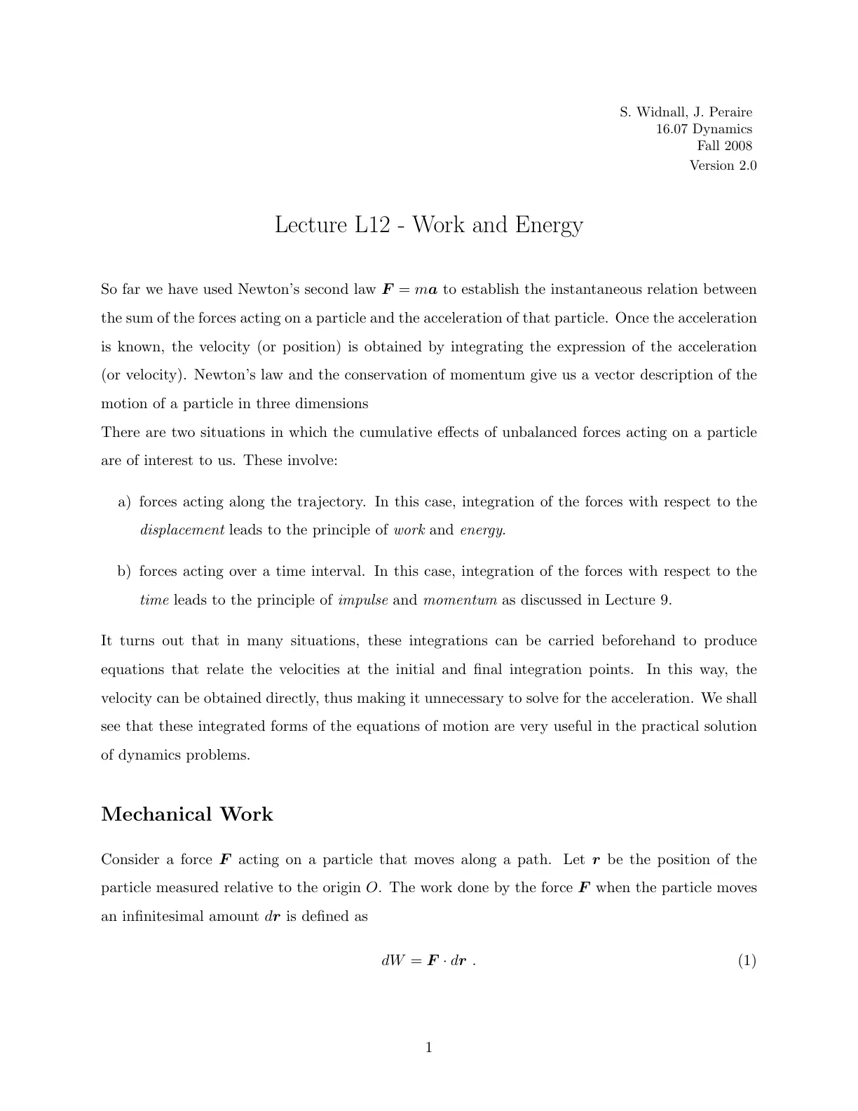 غلاف تقرير Lecture L12 Work and Energy