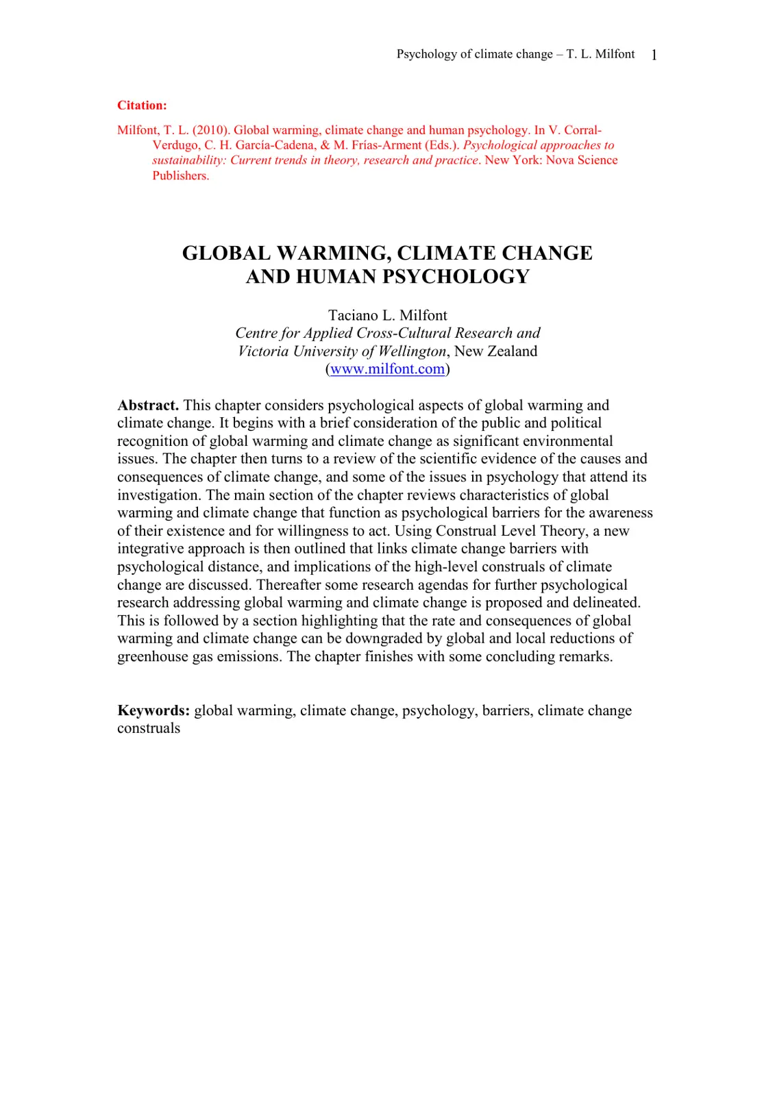 غلاف تقرير Global Warming, Climate Change and Human Psychology