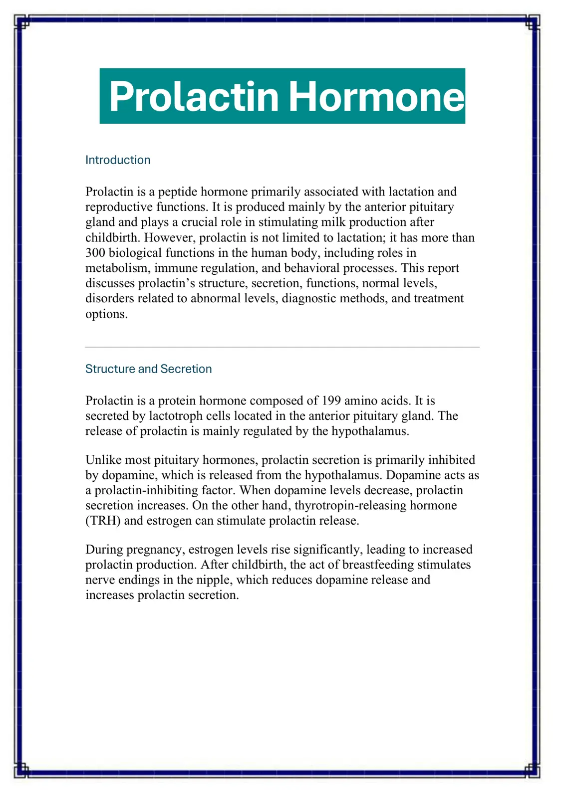 غلاف تقرير Prolactin Hormone