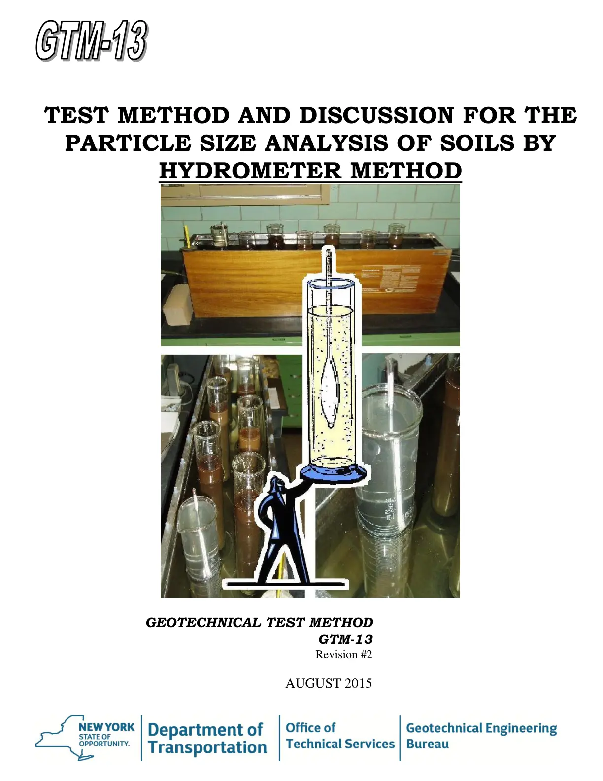 غلاف تقرير GTM-13: TEST METHOD FOR THE PARTICLE SIZE ANALYSIS OF SOILS BY HYDROMETER METHOD