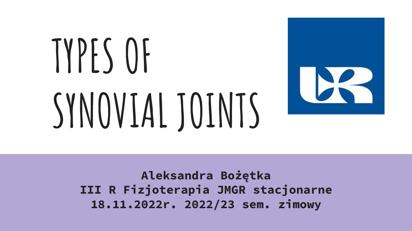 غلاف تقرير TYPES OF SYNOVIAL JOINTS