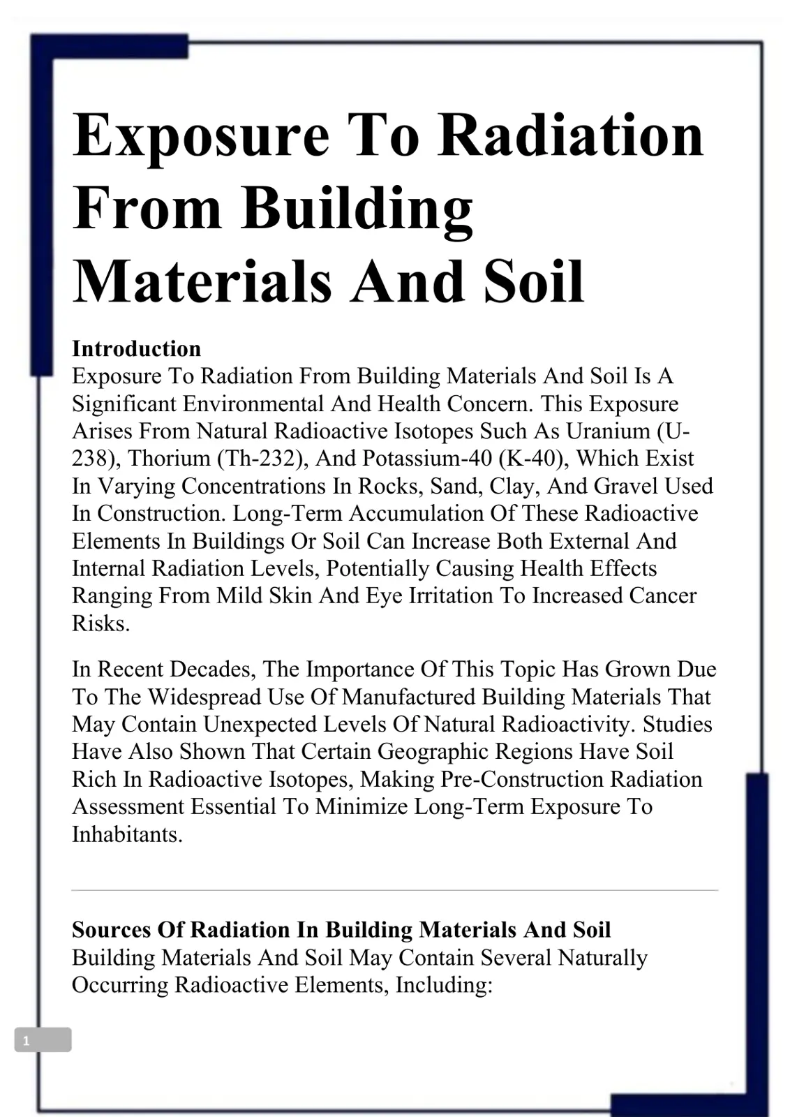 غلاف تقرير Exposure To Radiation From Building Materials And Soil
