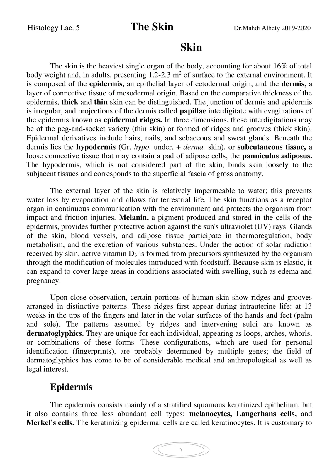 غلاف تقرير Histology Lac. 5: The Skin