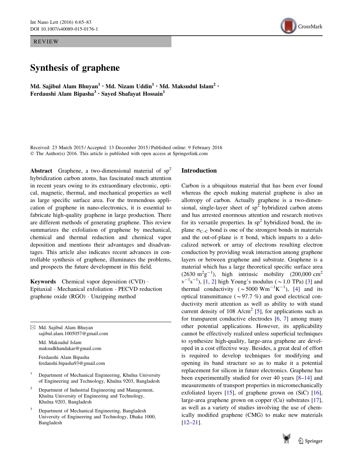 غلاف تقرير Synthesis of graphene