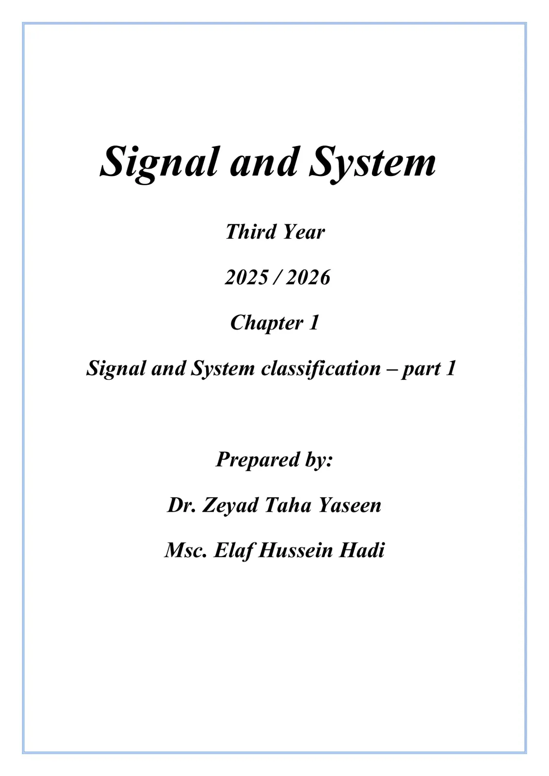 غلاف تقرير Signal and System – Chapter 1, Part 1