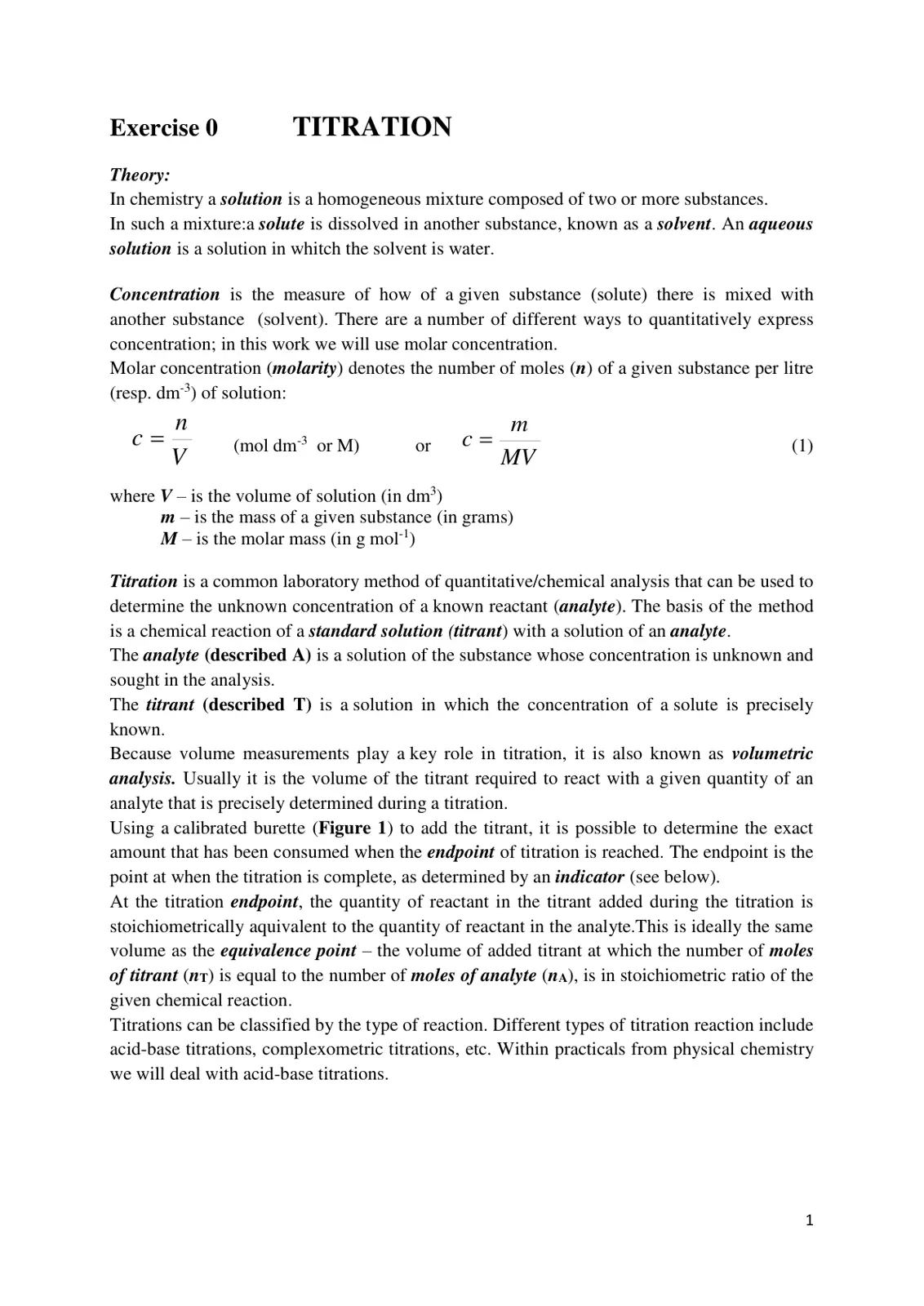 غلاف تقرير Exercise 0: Theory - TITRATION