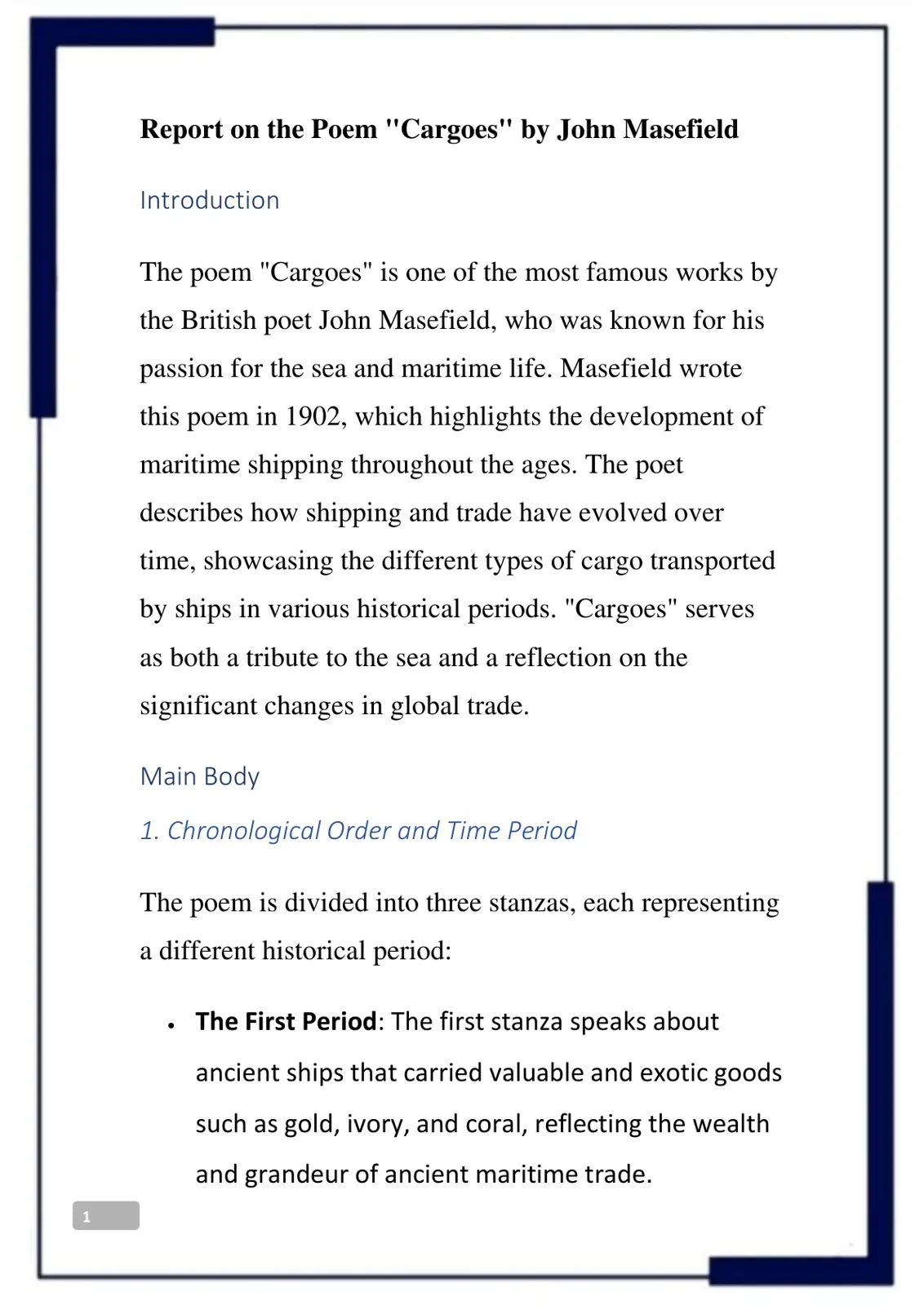 غلاف تقرير Report on the Poem "Cargoes" by John Masefield