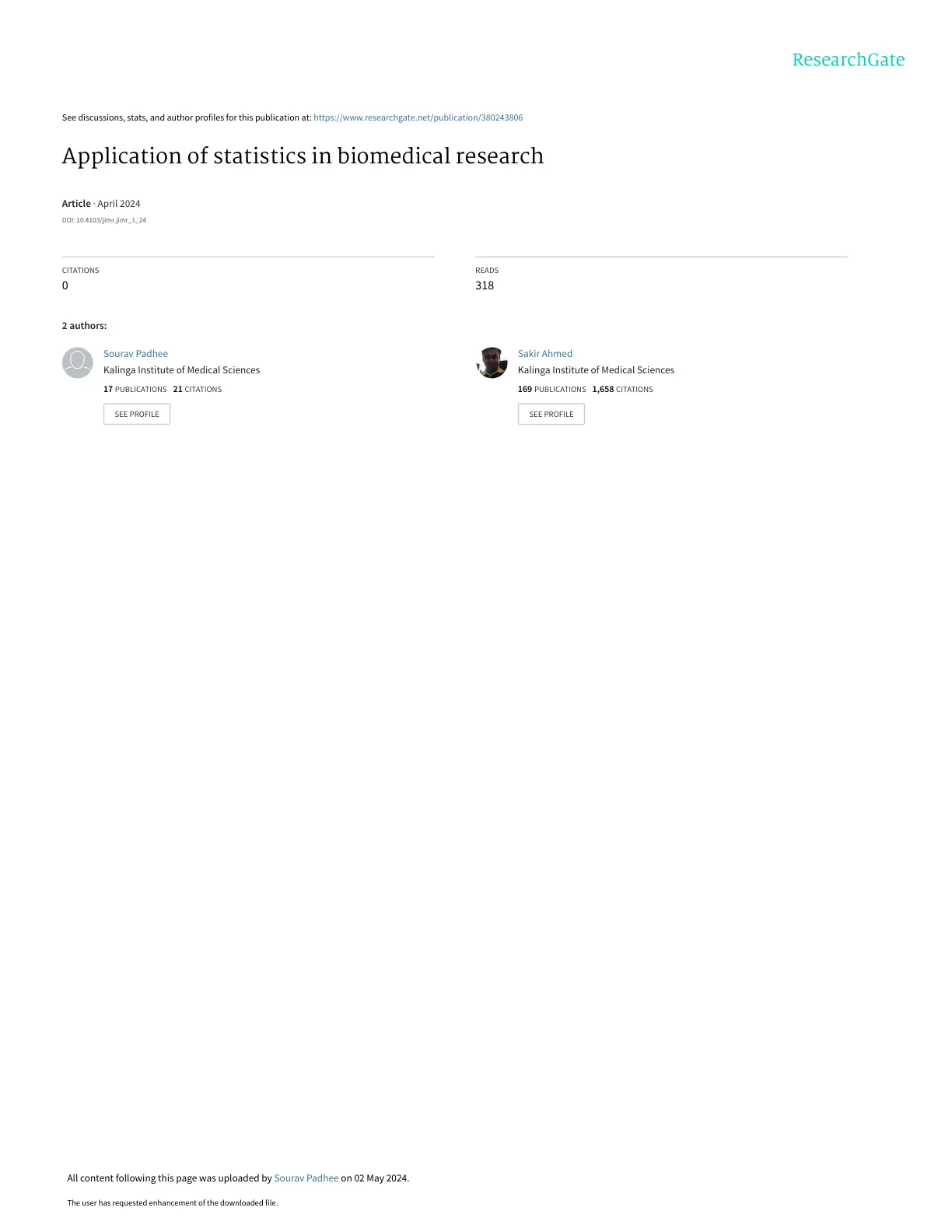 غلاف تقرير Application of statistics in biomedical research