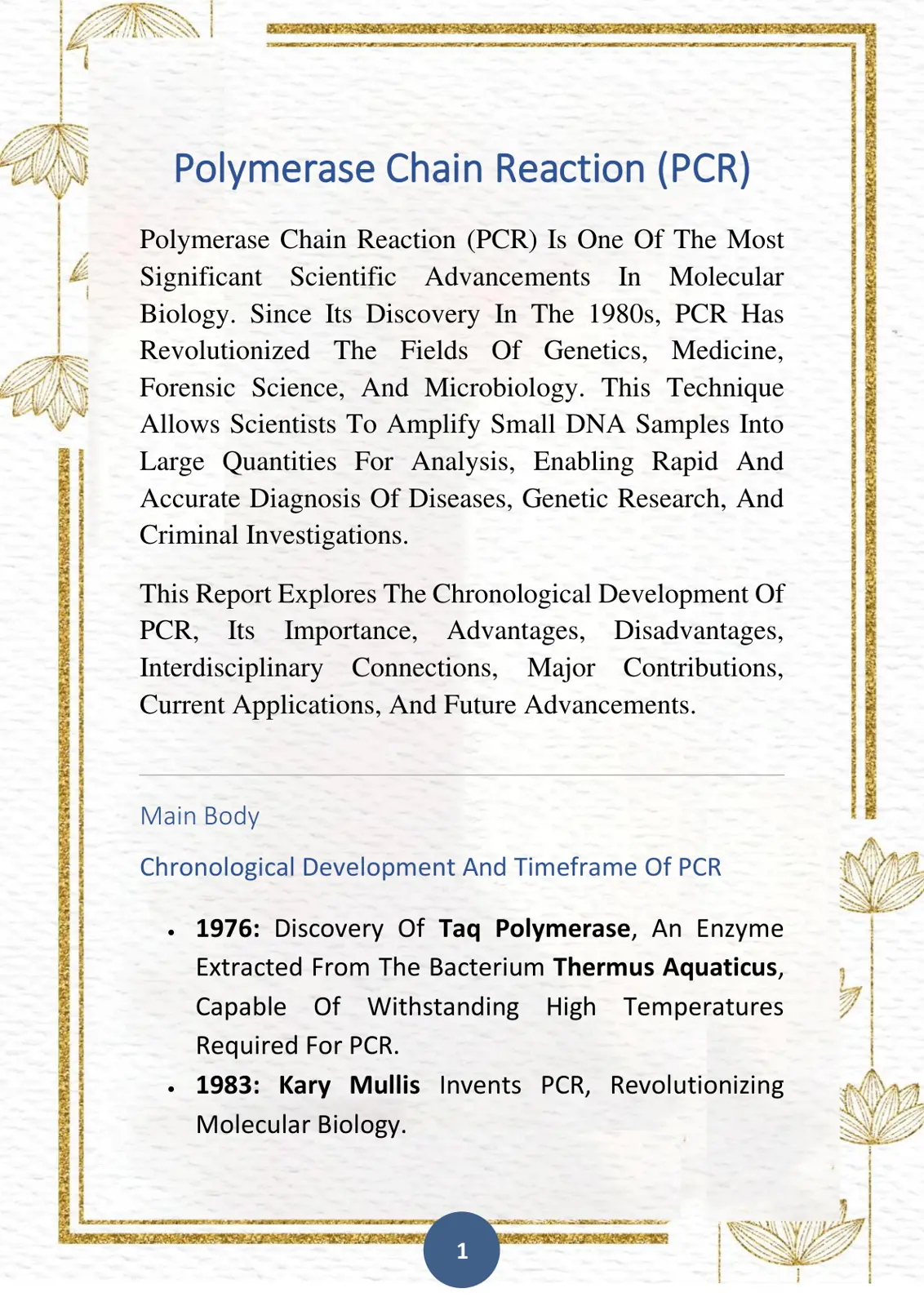 غلاف تقرير Polymerase Chain Reaction (PCR)