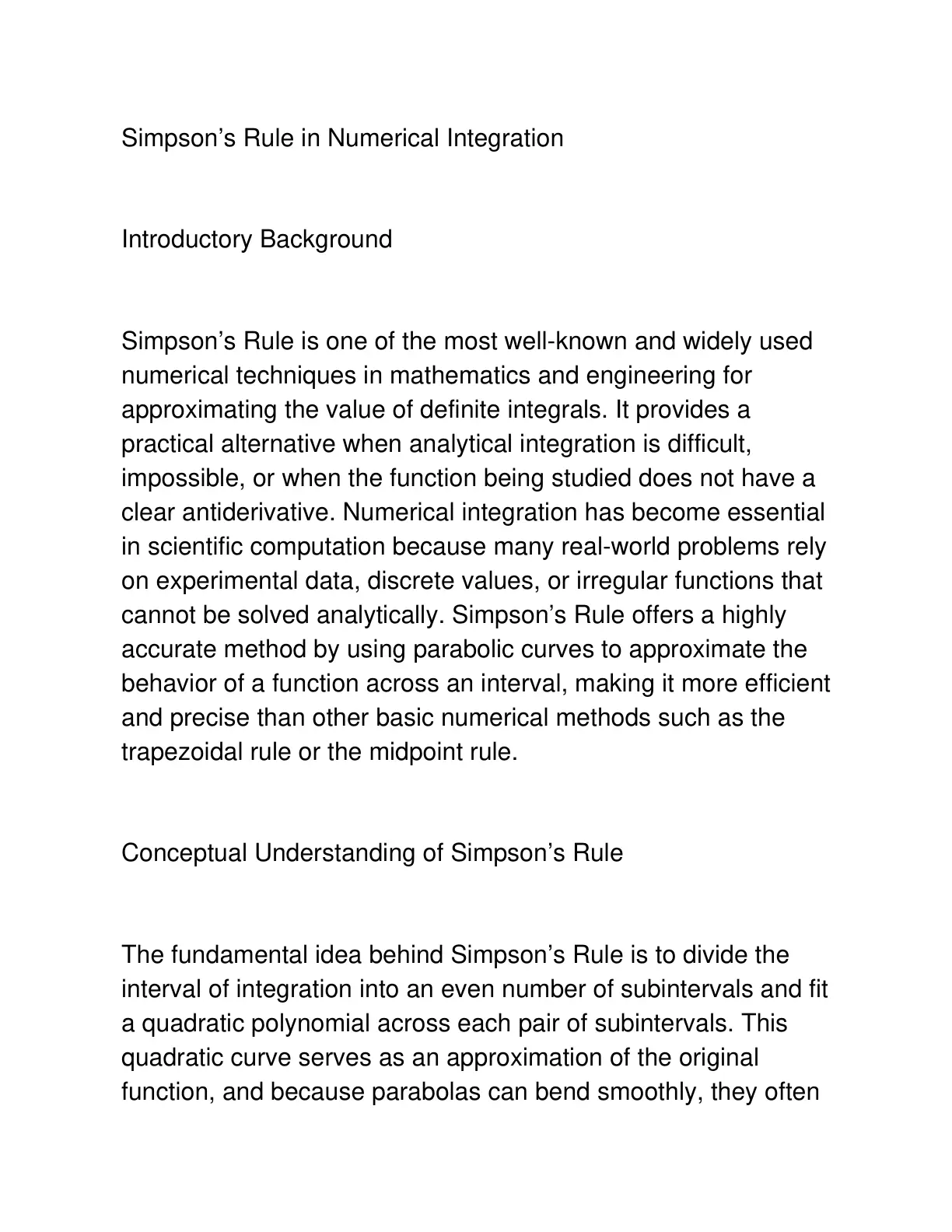غلاف تقرير Simpson's Rule in Numerical Integration