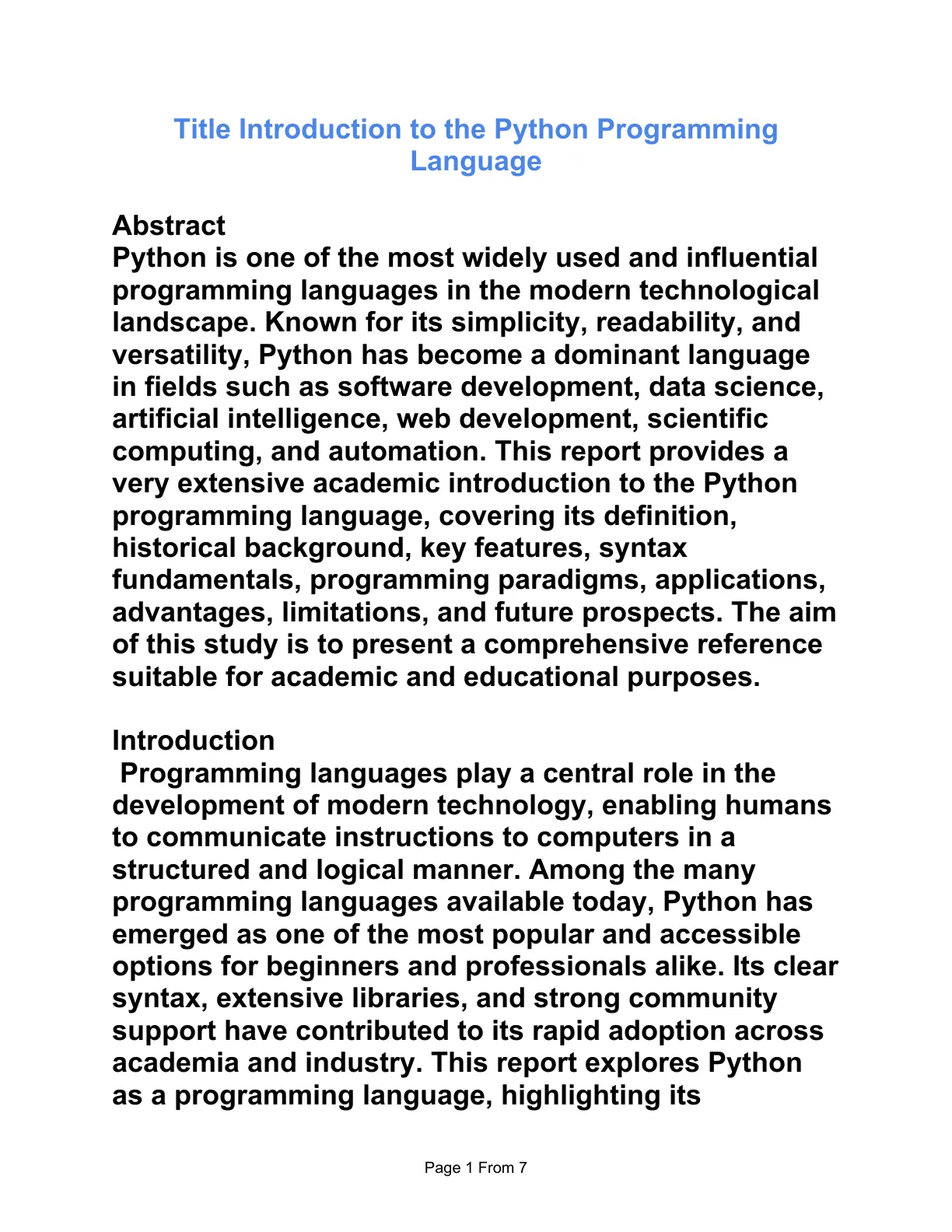 غلاف تقرير Introduction to the Python Programming Language