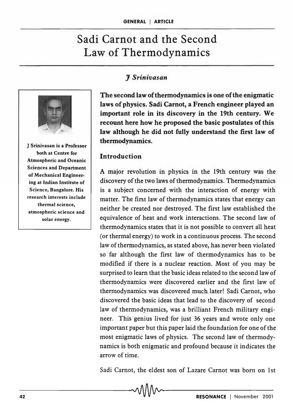غلاف تقرير Sadi Carnot and the Second Law of Thermodynamics