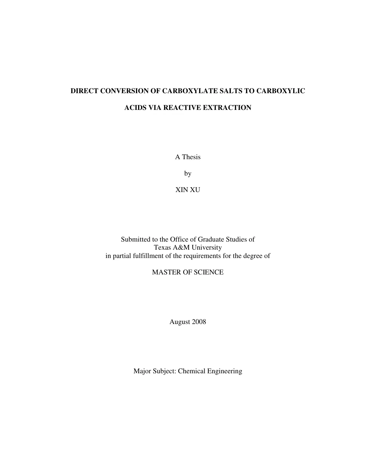 غلاف تقرير Direct Conversion of Carboxylate Salts to Carboxylic Acids via Reactive Extraction