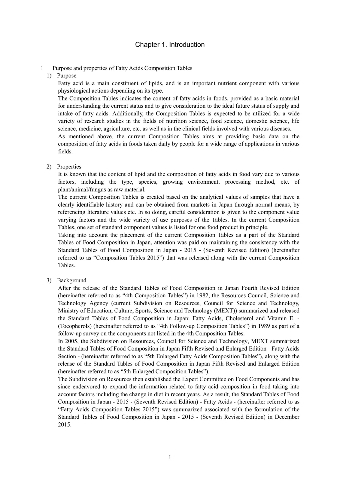 غلاف تقرير Fatty Acids Composition Tables - Purpose and Properties