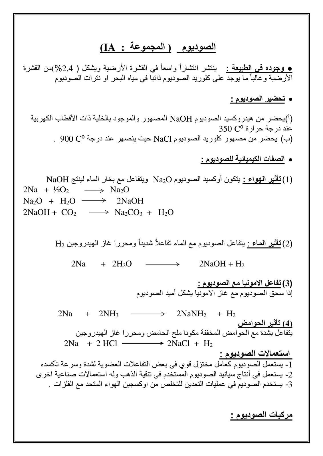 غلاف تقرير الصوديوم (المجموعة : IA)