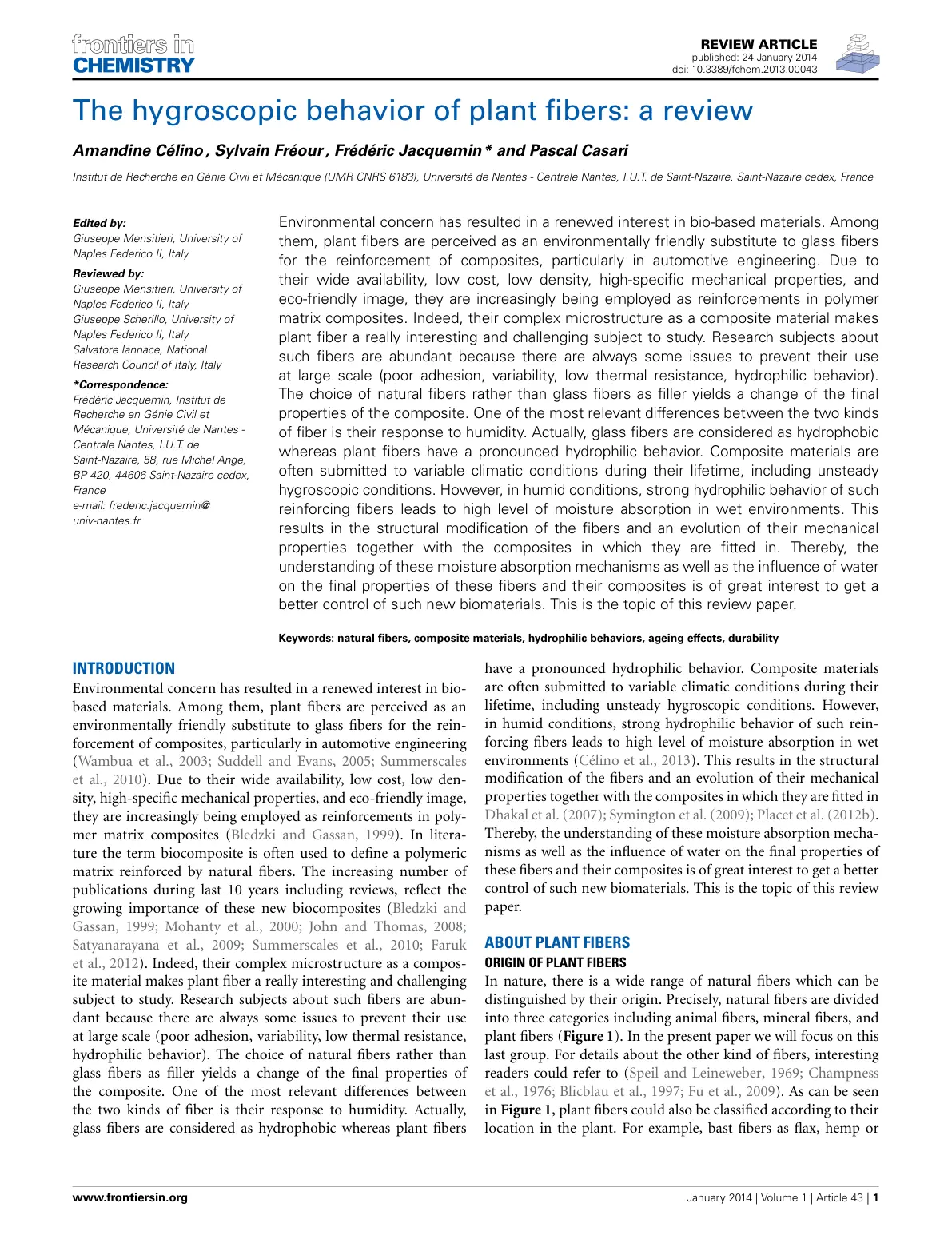 غلاف تقرير The hygroscopic behavior of plant fibers: a review
