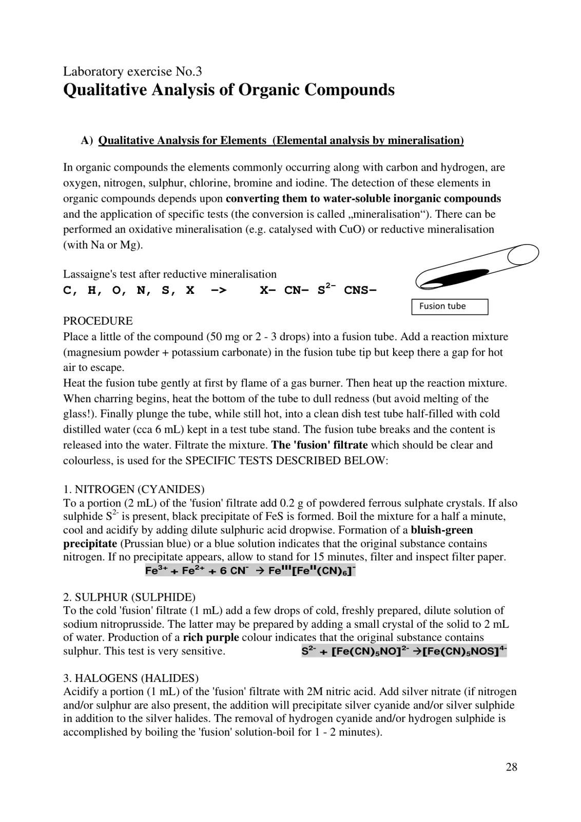 غلاف تقرير Laboratory exercise No.3 Qualitative Analysis of Organic Compounds