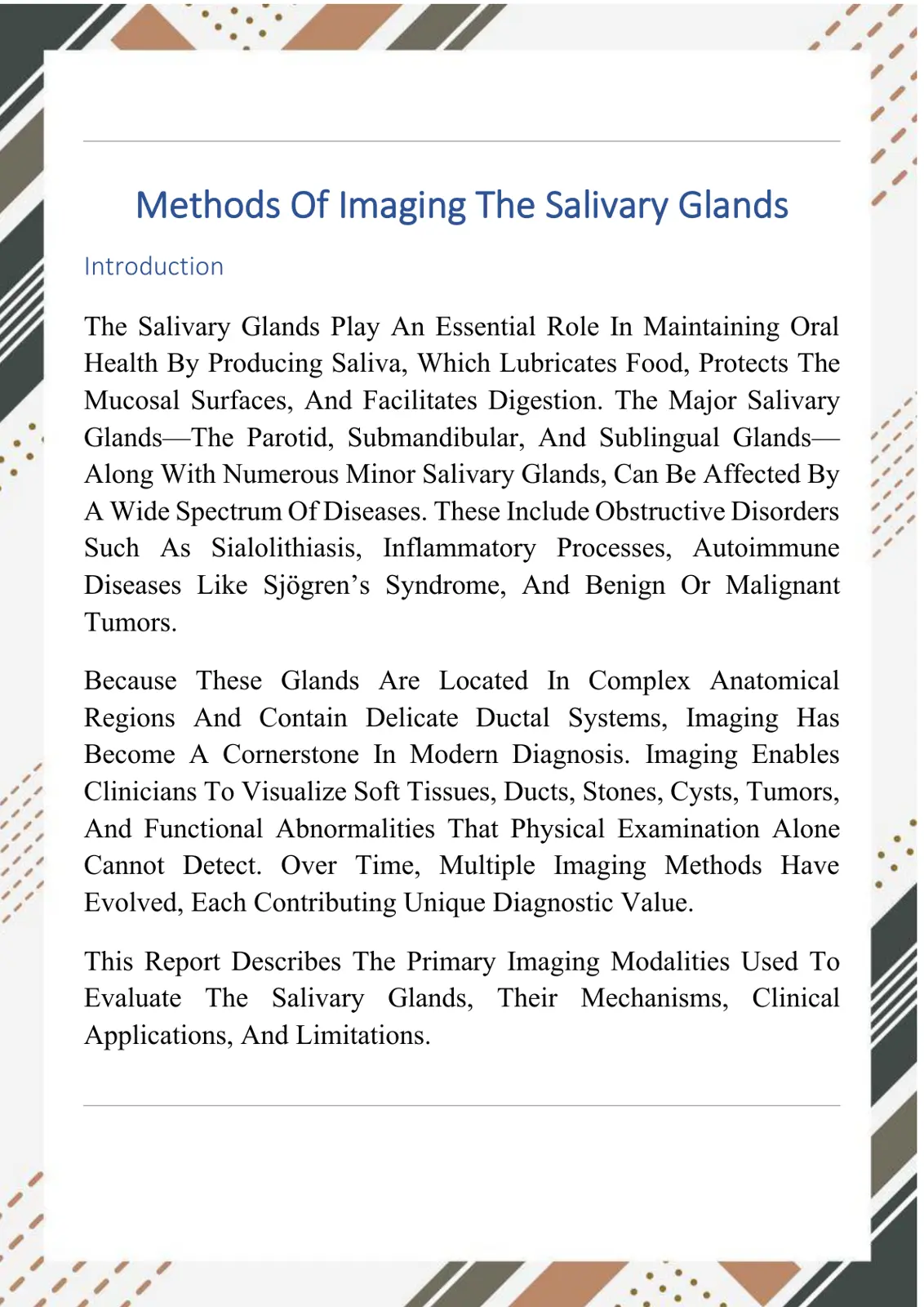 غلاف تقرير Methods Of Imaging The Salivary Glands