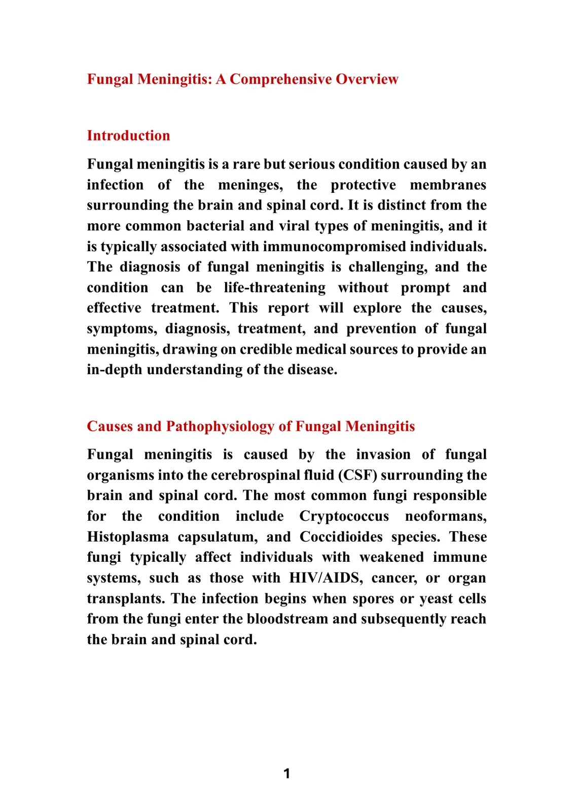 غلاف تقرير Fungal Meningitis: A Comprehensive Overview